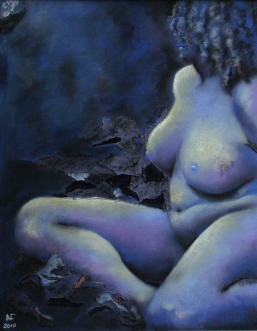 Sereno Luar. Pastel-seco e Colagem sobre Papel